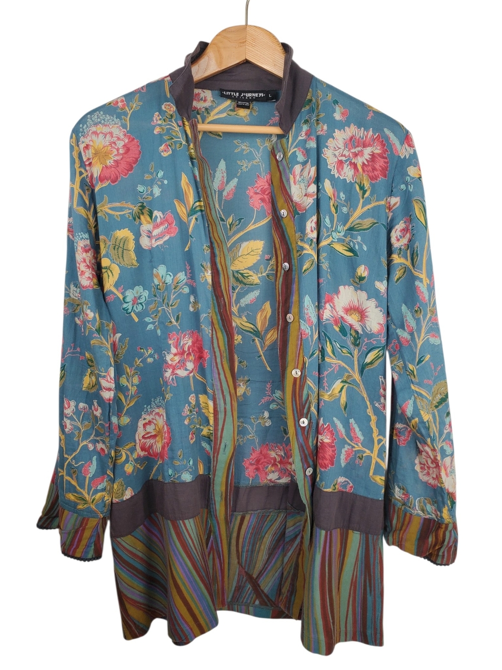 Little Journeys Chicago Floral Boho Button Front Tunic Top - Large. #340